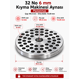 32 No 6 Mm Kıyma Makine Aynası Paslanmaz