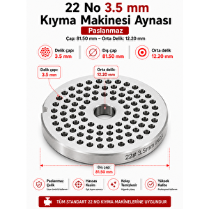 22 No 3,5 Mm Kıyma Makinesi Aynası Paslanmaz