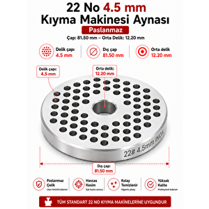22 No 4,5 Mm Kıyma Makinesi Aynası Paslanmaz