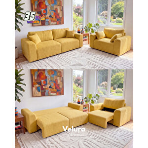 Sora 3+3+1 Yataklı Ve Sandıklı Koltuk Takımı - Sarı Sarı