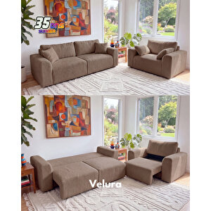 Sora 3+1 Yataklı Ve Sandıklı Koltuk Takımı - Kahve Kahve