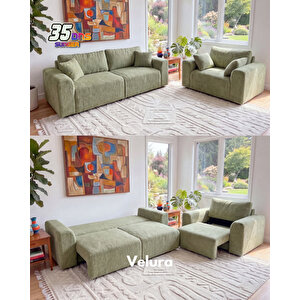 Sora 3+3+1+1 Yataklı Ve Sandıklı Koltuk Takımı - Yeşil Yeşil