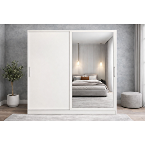 Osvin Tamamı Mdf Sürgü Kapaklı Dolap Gardırop Beyaz 180 Cm - Montaj Dahil