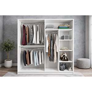 Osvin Tamamı Mdf Sürgü Kapaklı Dolap Gardırop Beyaz 180 Cm - Montaj Dahil