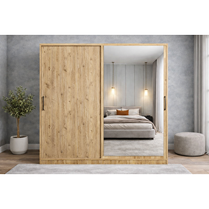 Osvin Tamamı Mdf Sürgü Kapaklı Dolap Gardırop Çam 140 Cm - Montaj Dahil