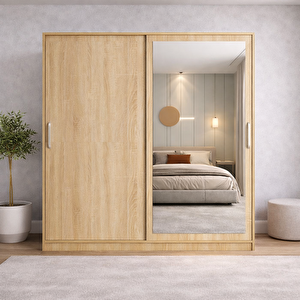 Osvin Tamamı Mdf Sürgü Kapaklı Dolap Gardırop Meşe 160 Cm - Montaj Dahil