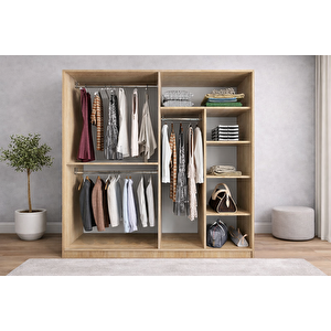 Osvin Tamamı Mdf Sürgü Kapaklı Dolap Gardırop Meşe 160 Cm - Montaj Dahil