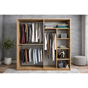 Osvin Tamamı Mdf Sürgü Kapaklı Dolap Gardırop Çam 160 Cm - Montaj Dahil