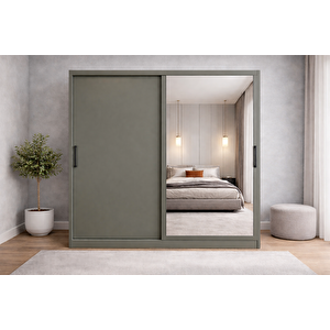 Osvin Tamamı Mdf Sürgü Kapaklı Dolap Gardırop Füme 160 Cm - Montaj Dahil