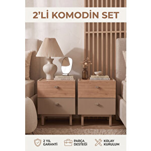 2'li Komodin Set 2 Çekmeceli Ahşap Ayaklı Kumsal-sepet