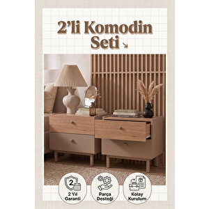 2'li Komodin Set 2 Çekmeceli Ahşap Ayaklı Kumsal-sepet