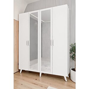 Alara Tamamı Mdf Aynalı Portmanto Vestiyer Ayakkabılık Beyaz 180 Cm - Montaj Dahil M2