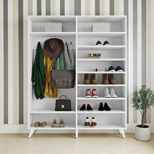 Alara Tamamı Mdf Aynalı Portmanto Vestiyer Ayakkabılık Beyaz 180 Cm - Montaj Dahil M2