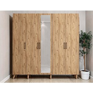 Alara Tamamı Mdf Aynalı Portmanto Vestiyer Ayakkabılık Çam 200 Cm - Montaj Dahil M12