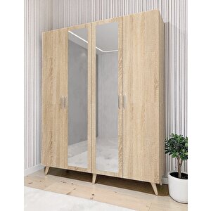Alara Tamamı Mdf Aynalı Portmanto Vestiyer Ayakkabılık Meşe 180 Cm - Montaj Dahil M2
