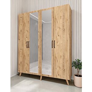 Alara Tamamı Mdf Aynalı Portmanto Vestiyer Ayakkabılık Çam 180 Cm -montaj Dahil M2