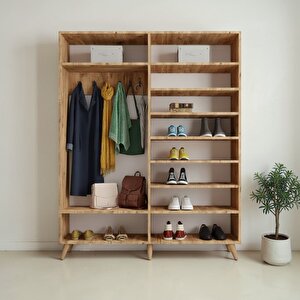 Alara Tamamı Mdf Aynalı Portmanto Vestiyer Ayakkabılık Çam 180 Cm -montaj Dahil M2