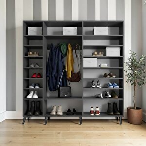 Alara Tamamı Mdf Aynalı Portmanto Vestiyer Ayakkabılık Füme 175 Cm - Montaj Dahil M12