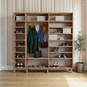 Alara Tamamı Mdf Aynalı Portmanto Vestiyer Ayakkabılık Çam 175 Cm - Montaj Dahil M12