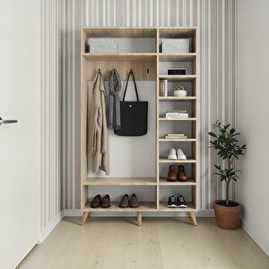 Alara Tamamı Mdf Aynalı Portmanto Vestiyer Ayakkabılık Meşe 105 Cm - Montaj Dahil M4