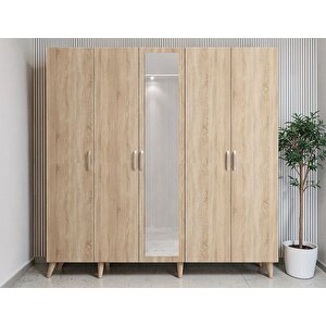 Alara Tamamı Mdf Aynalı Portmanto Vestiyer Ayakkabılık Meşe 175 Cm - Montaj Dahil M12