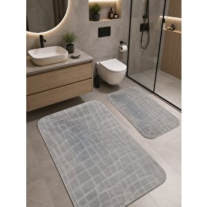 Premium 2'li Banyo Paspas Seti Kaymaz Taban Yumuşak Dokulu 60x100 & 50x60 Gri