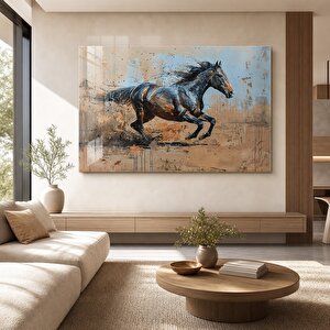 Kahverengi At Çağrışımı Ile Soyut Cam Tablo 40x60 cm