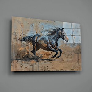 Kahverengi At Çağrışımı Ile Soyut Cam Tablo 60x90 cm