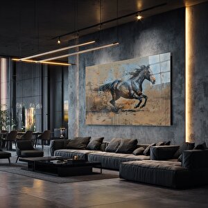 Kahverengi At Çağrışımı Ile Soyut Cam Tablo 60x90 cm