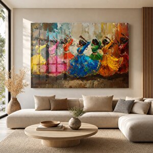 Canlı Renklerde Dans Eden Kadınlar Cam Tablo 60x90 cm