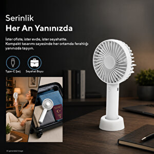 Şarj Edilebilir Mini El Vantilatörü | Type-c Şarjlı | 3 Kademeli | 400 Mah Hff-01c