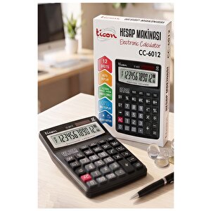 Hesap Makinesi Siyah 14x19cm 1 Adet Ticon Cc-6012 12 Haneli Hafızalı Orta Boy Ofis Büro Masaüstü Hesap Makinası
