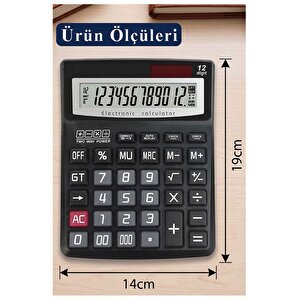 Hesap Makinesi Siyah 14x19cm 1 Adet Ticon Cc-6012 12 Haneli Hafızalı Orta Boy Ofis Büro Masaüstü Hesap Makinası