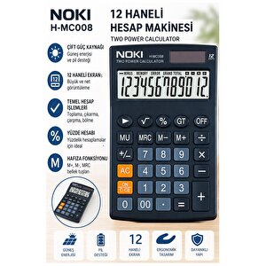 Hesap Makinesi Siyah 11x17 Cm 1 Adet Noki Mc008 12 Haneli Küçük Boy Masaüstü Hesap Makinası Kaliteli Ofis Büro
