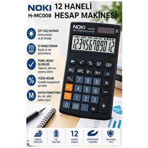 Hesap Makinesi Siyah 11x17 Cm 1 Adet Noki Mc008 12 Haneli Küçük Boy Masaüstü Hesap Makinası Kaliteli Ofis Büro