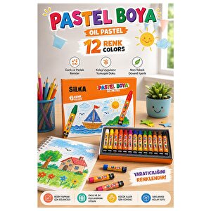 Pastel Boya 12 Renk 1 Paket Silka Pastel Boya 12 Li Karton Kutulu Parlak Canlı Ve Örtücü Renkler Yerli Üretim