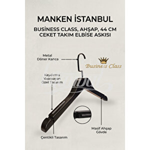 Business Class 3 Adet 44 Cm İtalyan Kanca Masif Ahşap Takım Elbise Askısı Palto Ceket Askısı