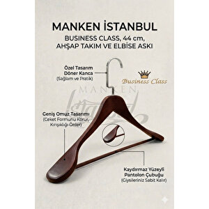 Business Class 10 Adet 44 Cm İtalyan Kanca Masif Ahşap Takım Elbise Askısı Palto Askısı Ceket Askısı