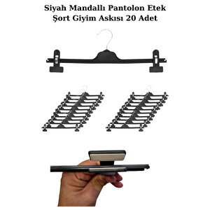 20 Adet 38 Cm Plastik Siyah Mandallı Pantolon Etek Şort Giyim Askısı