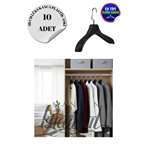 10 Adet Ev Tipi 38 Cm Soft Siyah Plastik Ceket Askısı Buluz Askısı Elbise Askısı Kıyafet Askısı