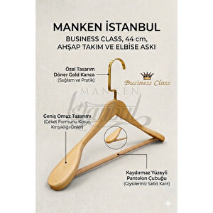 Business Class 20 Adet 44 Cm Gold İtalyan Kanca Masif Ahşap  Elbise Askısı Palto Askısı Ceket Askısı