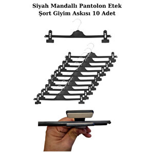 10 Adet 38 Cm Plastik Siyah Mandallı Pantolon Etek Şort Giyim Askısı