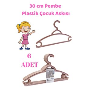 6 Adet Pembe Çocuk Plastik 30 Cm Kıyafet Askısı Elbise Askısı
