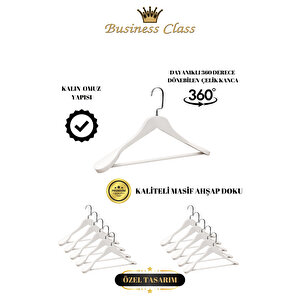 Business Class 3 Adet 44 Cm İtalyan Kanca Masif Ahşap Takım Elbise Askısı Palto Askısı Ceket Askısı