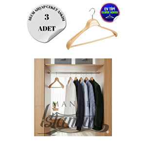 3 Adet Ev Tipi Masif Ahşap 48 Cm Ceket Askısı Takım Elbise Askısı Kıyafet Askısı