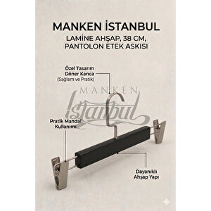 A Kalite 20 Adet Lamine Siyah Ahşap Mandallı Pantolon Askısı Etek Askısı