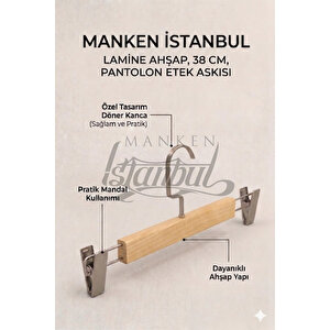 A Kalite 20 Adet Lamine Doğal Ahşap Mandallı Pantolon Askısı Etek Askısı