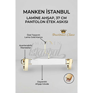 Business Class A Kalite 10 Adet Gold Kanca Lamine Ahşap Mandallı Pantolon Askısı Etek Askısı