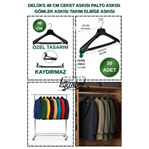 50 Adet 48 Cm Kaydırma Yapmaz, Geniş Omuz, Özel Üretim Ceket Askısı,palto Askısı,takım Elbise Askısı