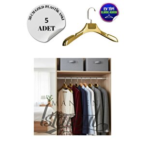 5 Adet Ev Tipi 38 Cm Gold Plastik Ceket Askısı Buluz Askısı Elbise Askısı Kıyafet Askısı